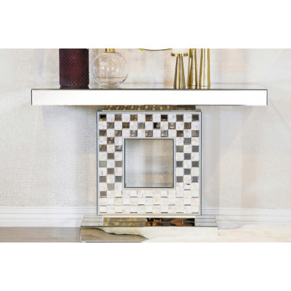 Coaster - Checkerboard Square Base Console Table in Silver