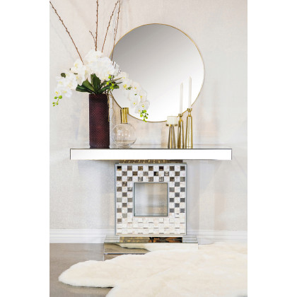 Coaster - Checkerboard Square Base Console Table in Silver