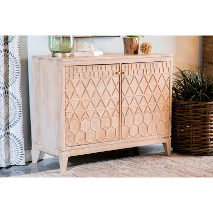 Coaster - 2-Door Geometric Accent Cabinet in White Distressed
