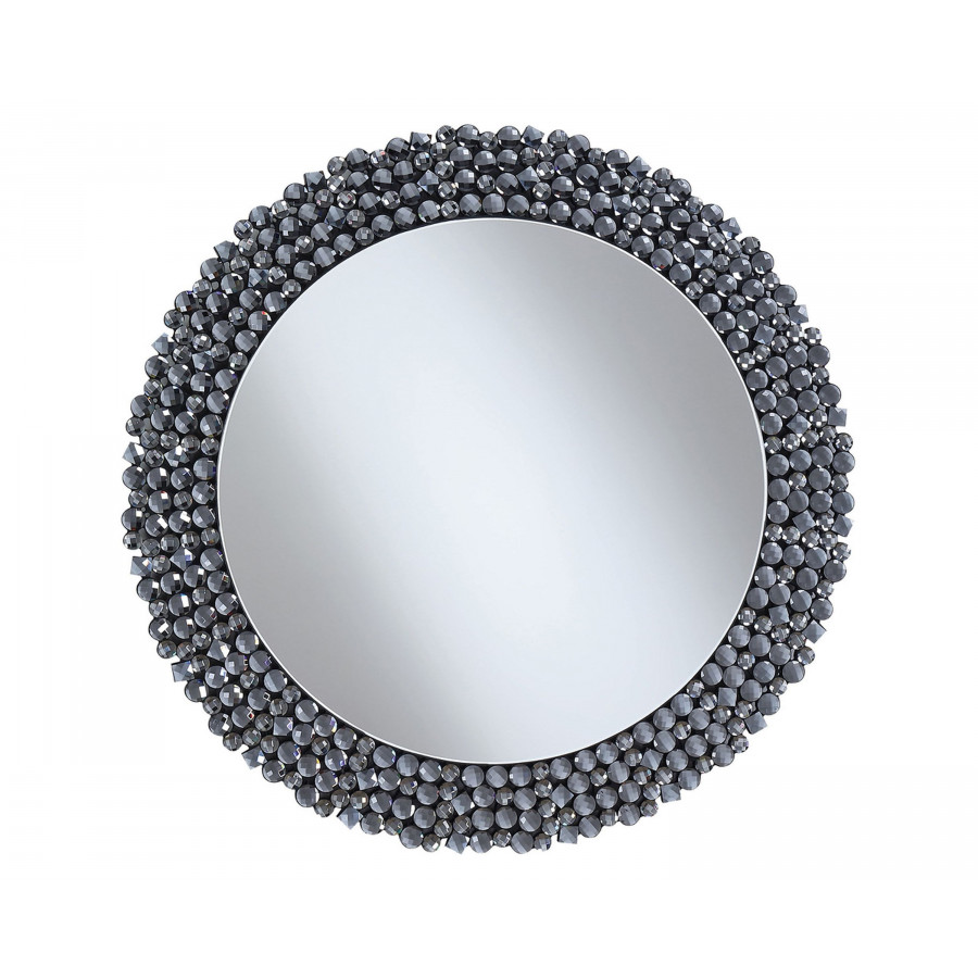 Coaster - Round Wall Mirror With Textural Frame in Gray