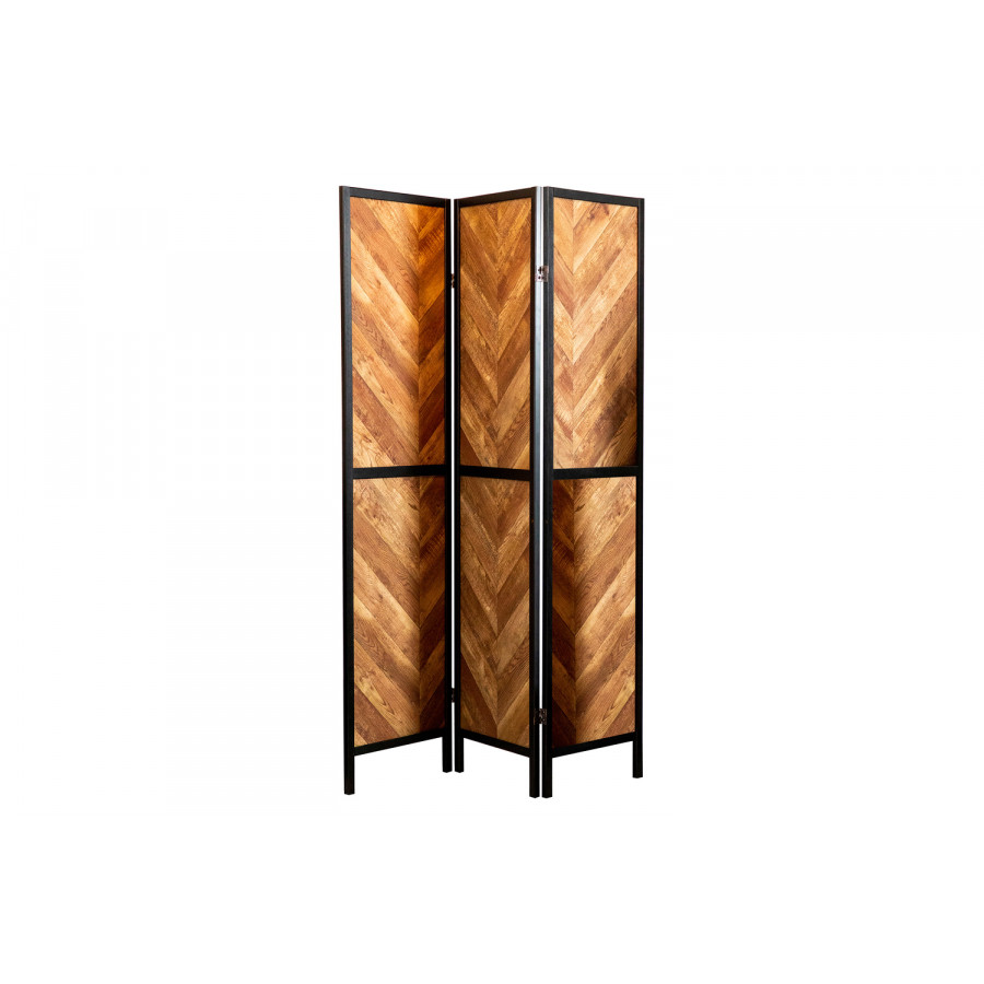 Coaster - Herringbone Pattern 3-Panel Screen in Rustic Tobacco/Black