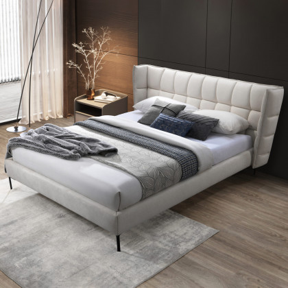 Contempo Beba Upholstered Queen Size Bed - Off White, Fabric