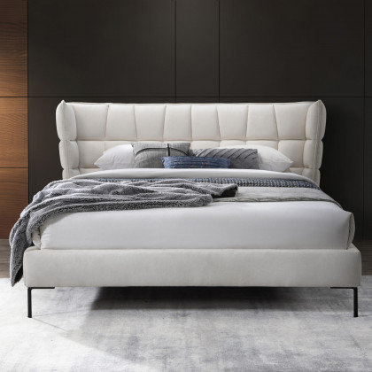 Contempo Beba Upholstered Queen Size Bed - Off White, Fabric