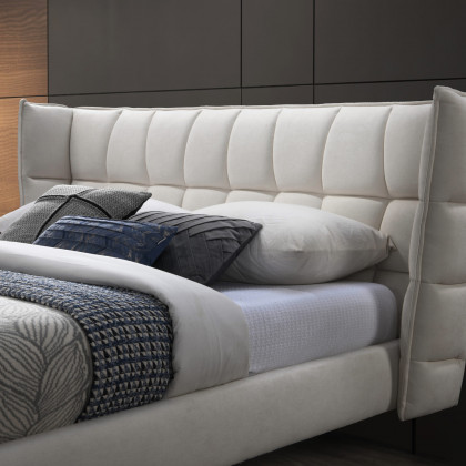 Contempo Beba Upholstered Queen Size Bed - Off White, Fabric