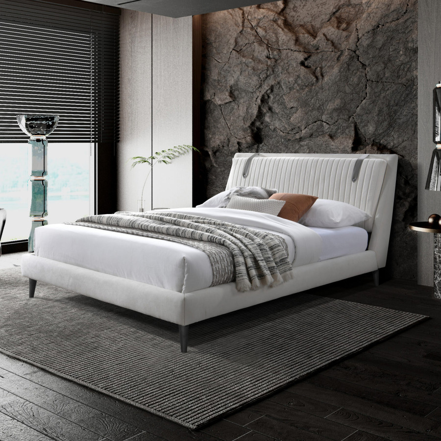 Contempo Camila Upholstered Queen Size Bed - Off White/Sand, Fabric/Polyurethane