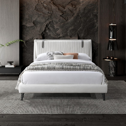 Contempo Camila Upholstered Queen Size Bed - Off White/Sand, Fabric/Polyurethane