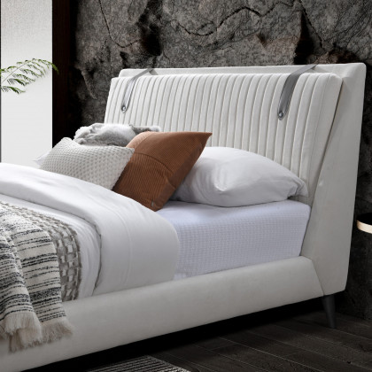 Contempo Camila Upholstered Queen Size Bed - Off White/Sand, Fabric/Polyurethane