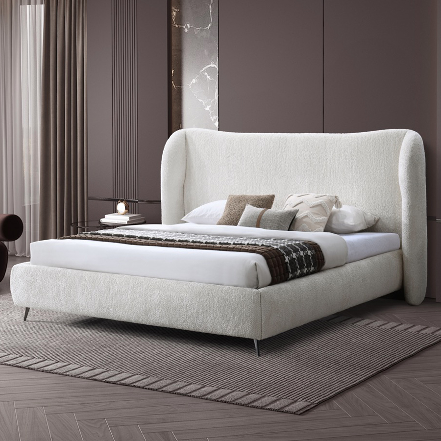 Contempo Lucia Upholstered Queen Size Bed - Ash, Fabric