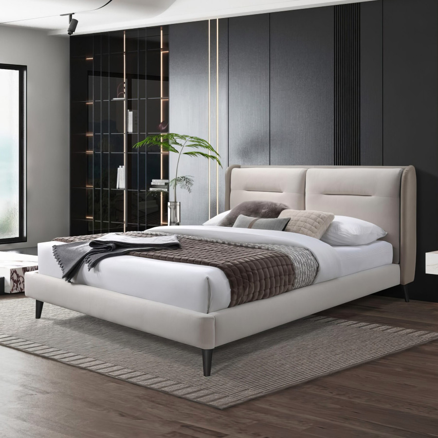 Contempo Serena Upholstered King Size Bed - Off White/Frost, Fabric/Polyurethane