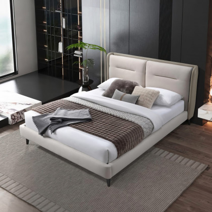 Contempo Serena Upholstered King Size Bed - Off White/Frost, Fabric/Polyurethane