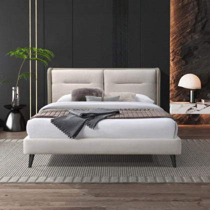 Contempo Serena Upholstered King Size Bed - Off White/Frost, Fabric/Polyurethane