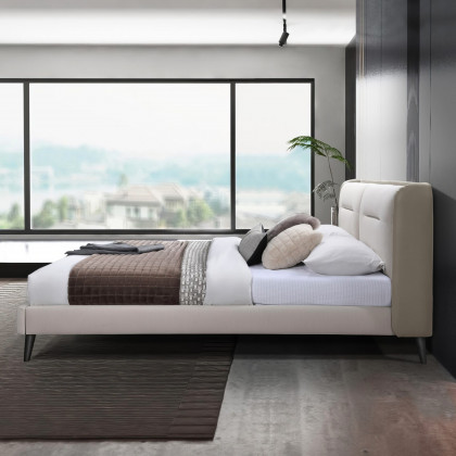 Contempo Serena Upholstered King Size Bed - Off White/Frost, Fabric/Polyurethane