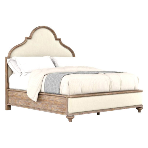 Creative Architrave Queen Size Bed with Upholstered Panel - Rustic Almond