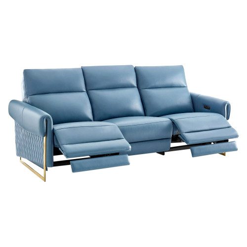 Creative Alice Sofa with Two Recliners - Blue, Leather