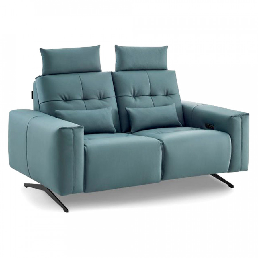 Creative Amalfi Loveseat with Two Recliners - Green, Leather
