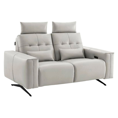 Creative Amalfi Loveseat with Two Recliners - Light Gray, Leather