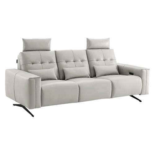 Creative Amalfi Sofa with Two Recliners - Light Gray, Leather