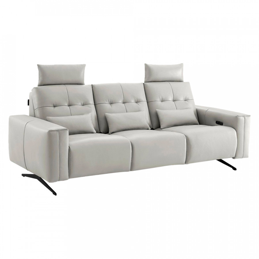 Creative Amalfi Sofa with Two Recliners - Light Gray, Leather