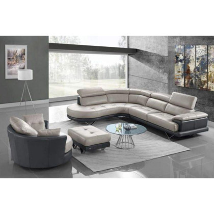 Creative Cecile Right Facing Sectional - Gray, Top Grain Full Leather