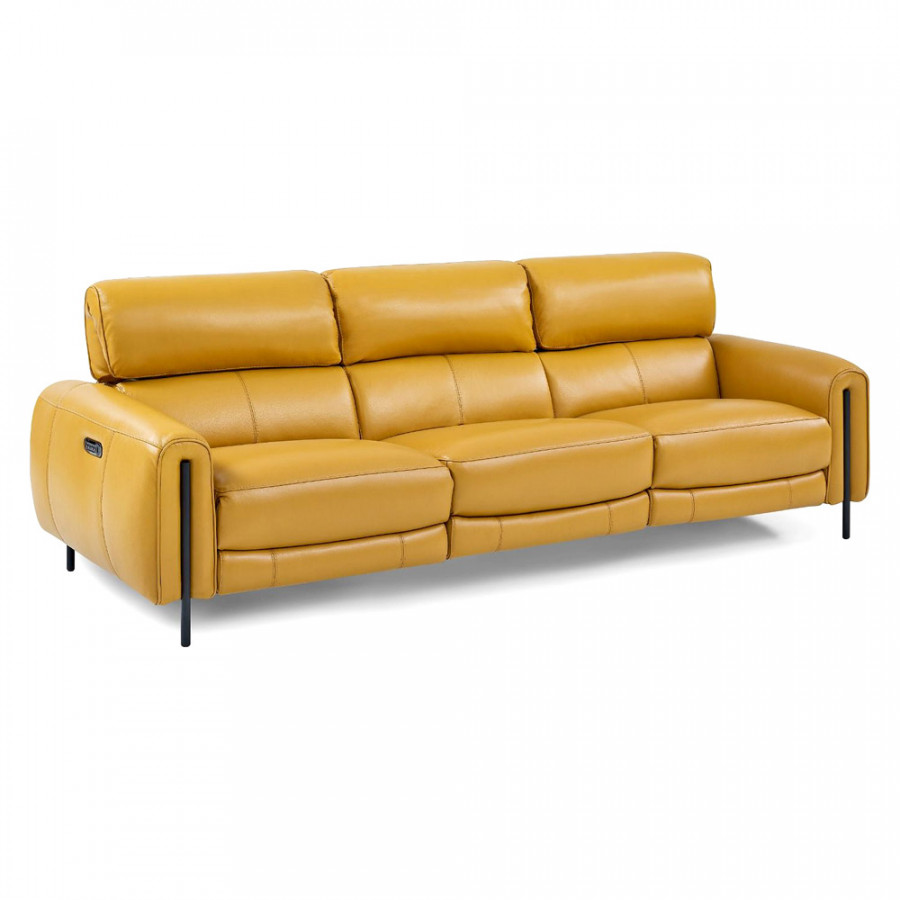 Creative Charm Sofa with Two Recliners - Honey Yellow, Leather
