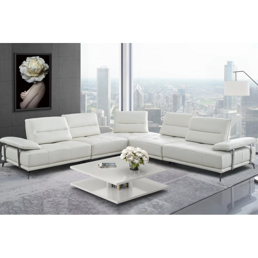 Creative Eleganto 5 Piece Sectional with Power Motion Backrests - Alabaster, Leather