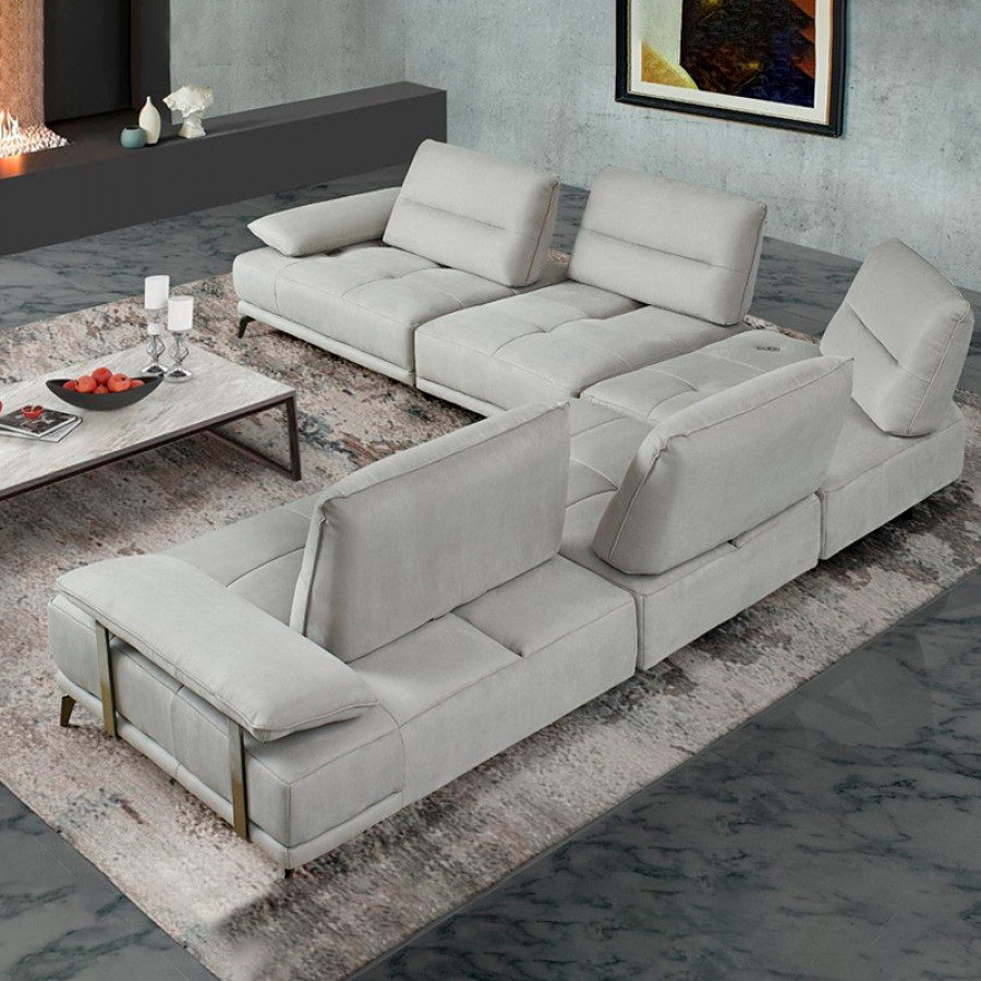 Creative Eleganto 5 Piece Sectional with Power Motion Backrests - Frost Gray, Leather