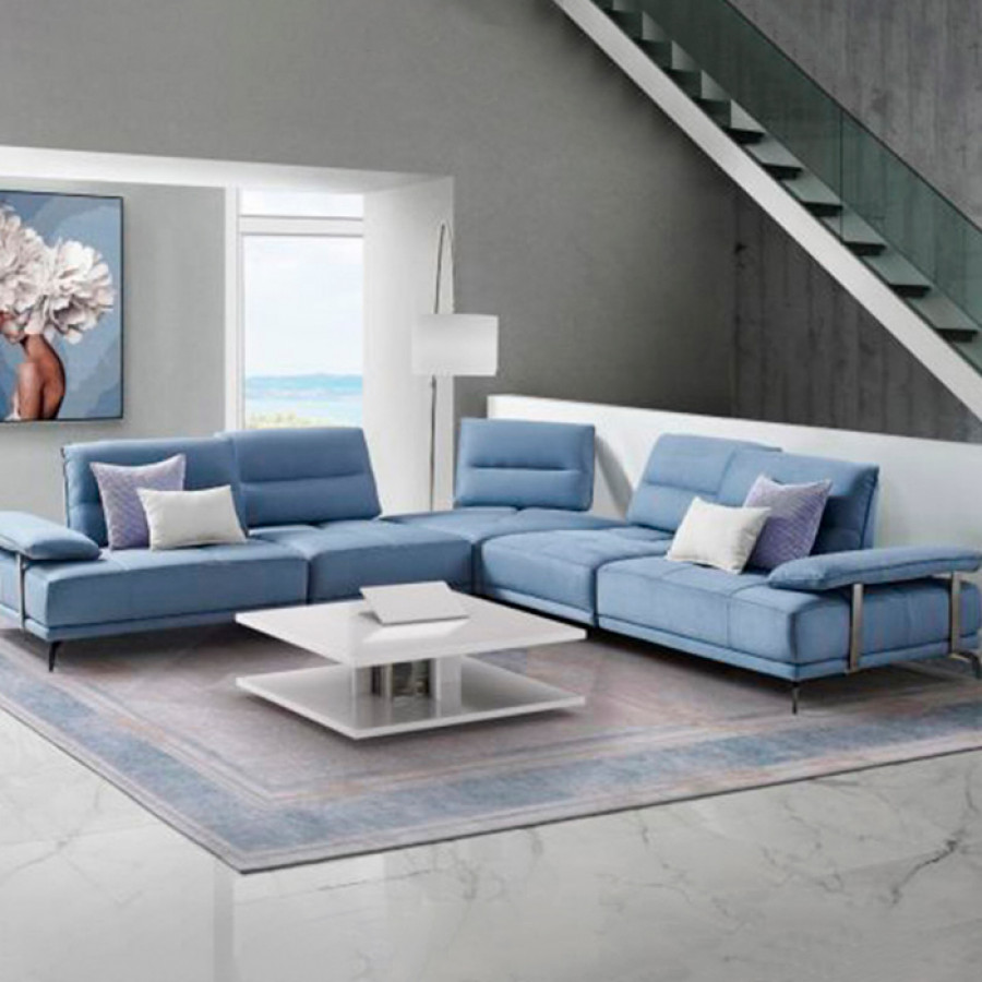 Creative Eleganto 5 Piece Sectional with Power Motion Backrests - Pacific Blue, Leather
