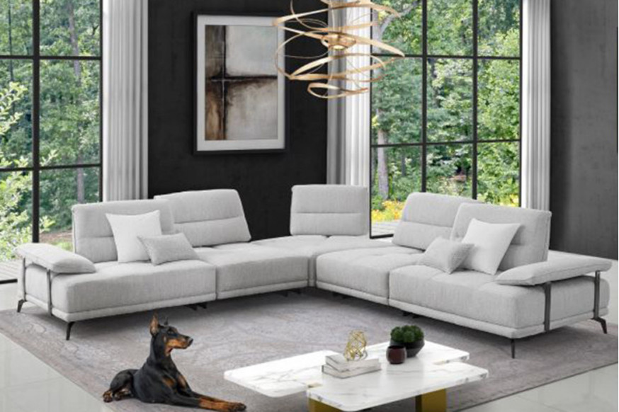 Creative™ Eleganto 5 Pc Sectional With Power Motion Backrests - Silver Gray Fabric