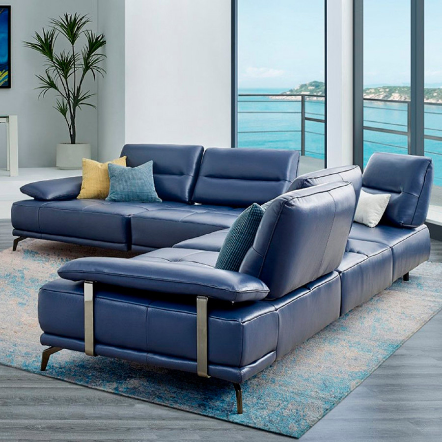 Creative Eleganto 5 Piece Sectional with Power Motion Backrests - Dark Denim, Leather