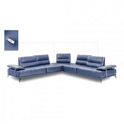 Creative Eleganto 5 Piece Sectional with Power Motion Backrests - Dark Denim, Leather