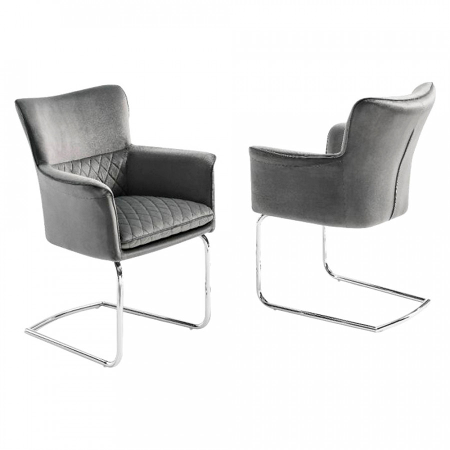 Creative Loran Upholstered Armchair - Gray/Chrome, Velvet/Metal
