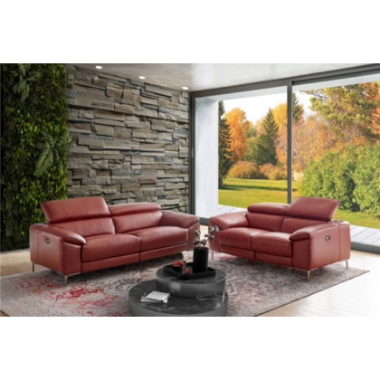 Creative Lucca Sofa with Power Recliners - Rustic Red, Leather