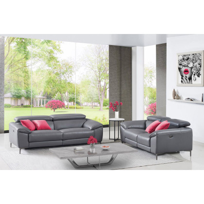 Creative Lucca Sofa with Power Recliners - Steel Gray, Leather