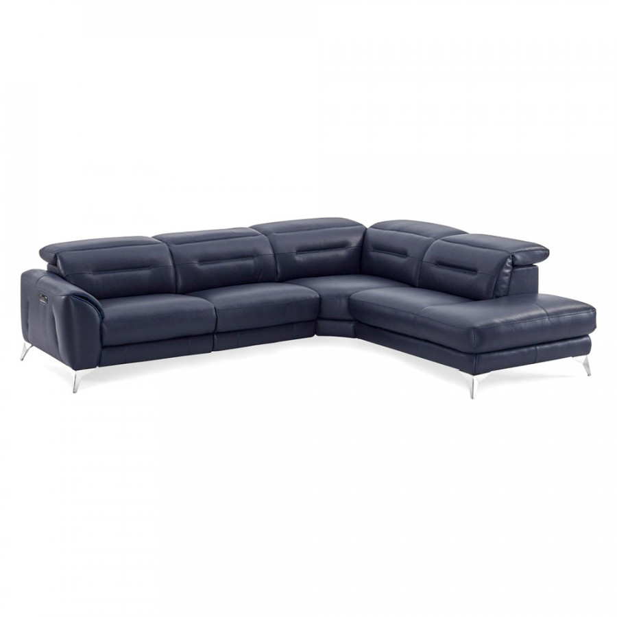 Creative Neo Right Facing Sectional with Power Recliner - Navy, Leather