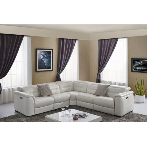 Creative Rossi Sectional with Power Recliners - Alabaster, Leather