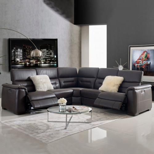Creative Rossi Sectional with Power Recliners - Walnut, Leather
