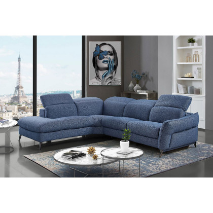 Creative Swan Left Facing Sectional with Two Recliners - Denim Blue, Fabric