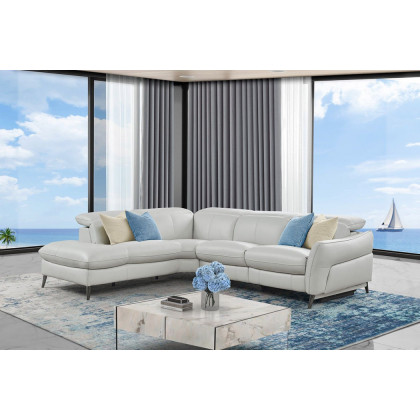 Creative Swan Left Facing Sectional with Two Recliners - Frost, Leather