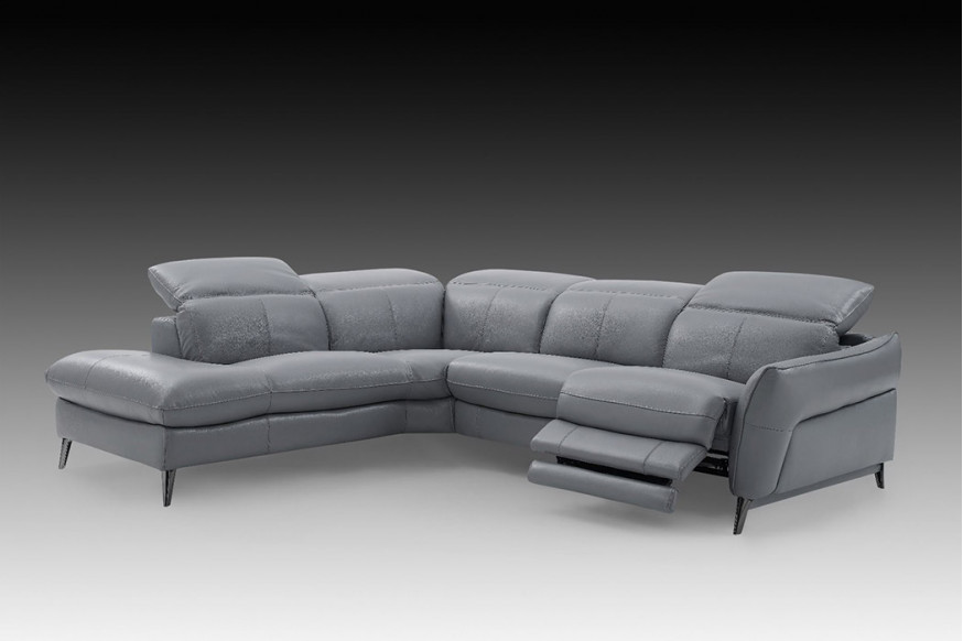 Creative™ Swan Leather Sectional With Two Recliners Sleet - Left Facing Chaise