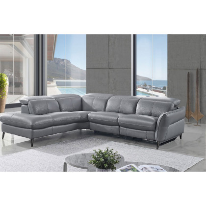 Creative Swan Left Facing Sectional with Two Recliners - Sleet, Leather