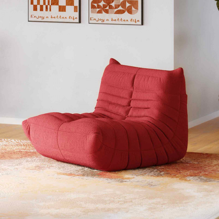 Crenus 34.25" Caterpillar Sofa Chair - Red, Teddy Velvet