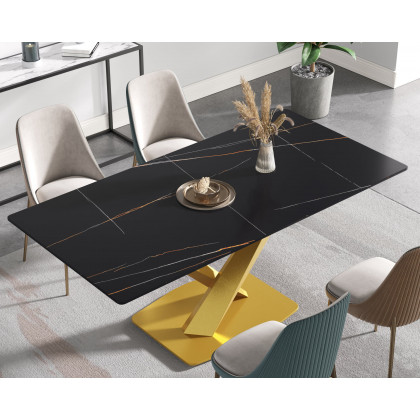 Crenus Pietra Rectangular Dining Table - Gray/Black, 70.87''