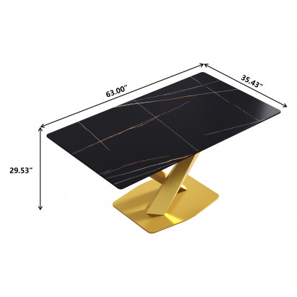 Crenus Pietra Rectangular Dining Table - Gray/Black, 70.87''