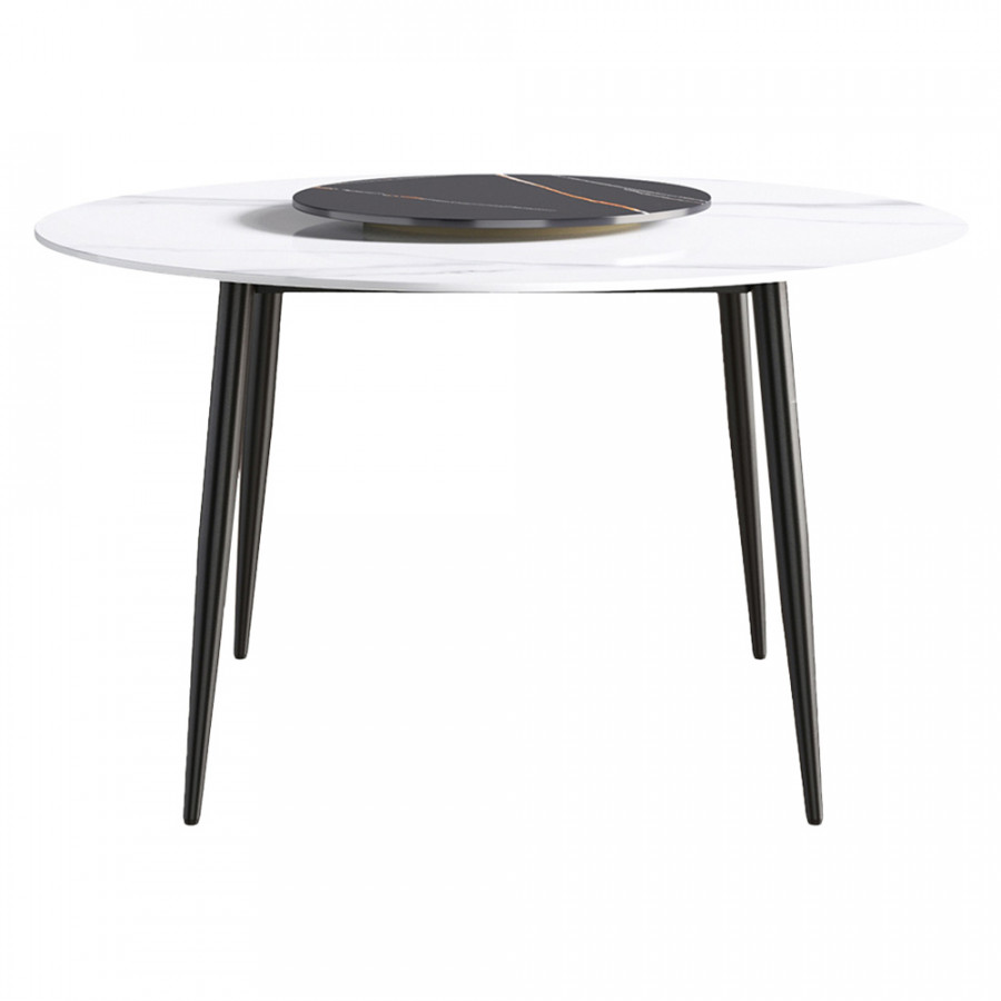 Crenus Round Dining Table with Black Lazy Susan - White/Black, 53.15”