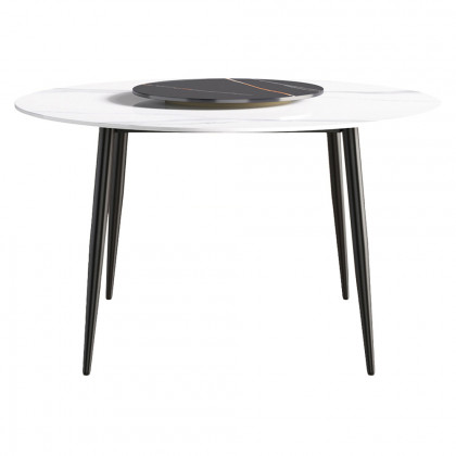Crenus Round Dining Table with Black Lazy Susan - White/Black, 53.15”