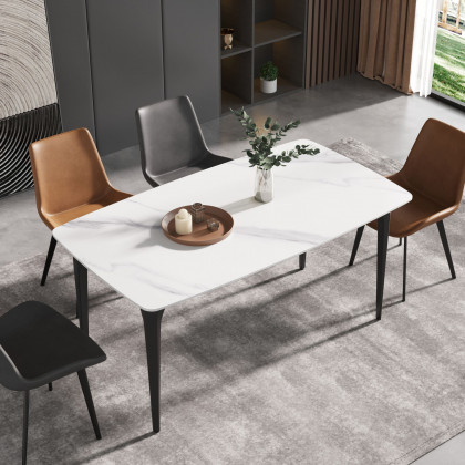 Crenus Sicilia Curved Rectangular Dining Table - White/Gold, 63"