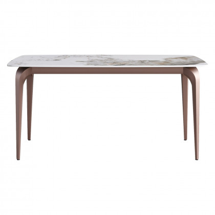 Crenus Sicilia Curved Rectangular Dining Table - White/Gold, 63"