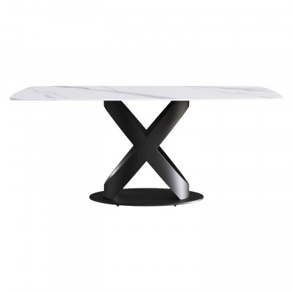 Crenus Luserna Curved Rectangular Dining Table - Black/Gold, 63"