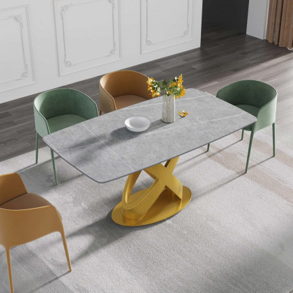 Crenus Luserna Curved Rectangular Dining Table - Black/Gold, 63"