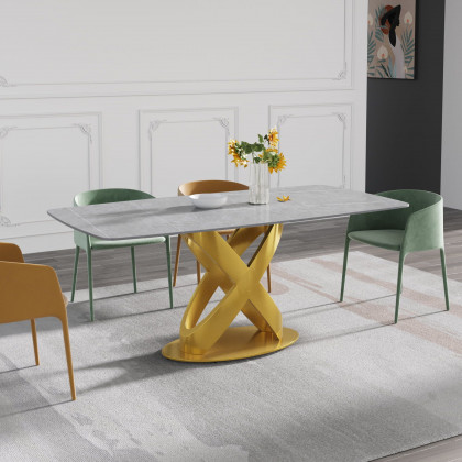 Crenus Luserna Curved Rectangular Dining Table - Black/Gold, 63"